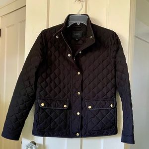 J CREW Black Quilted Jacket - Feather Fill - Zip/Snap - Two Patch Pockets